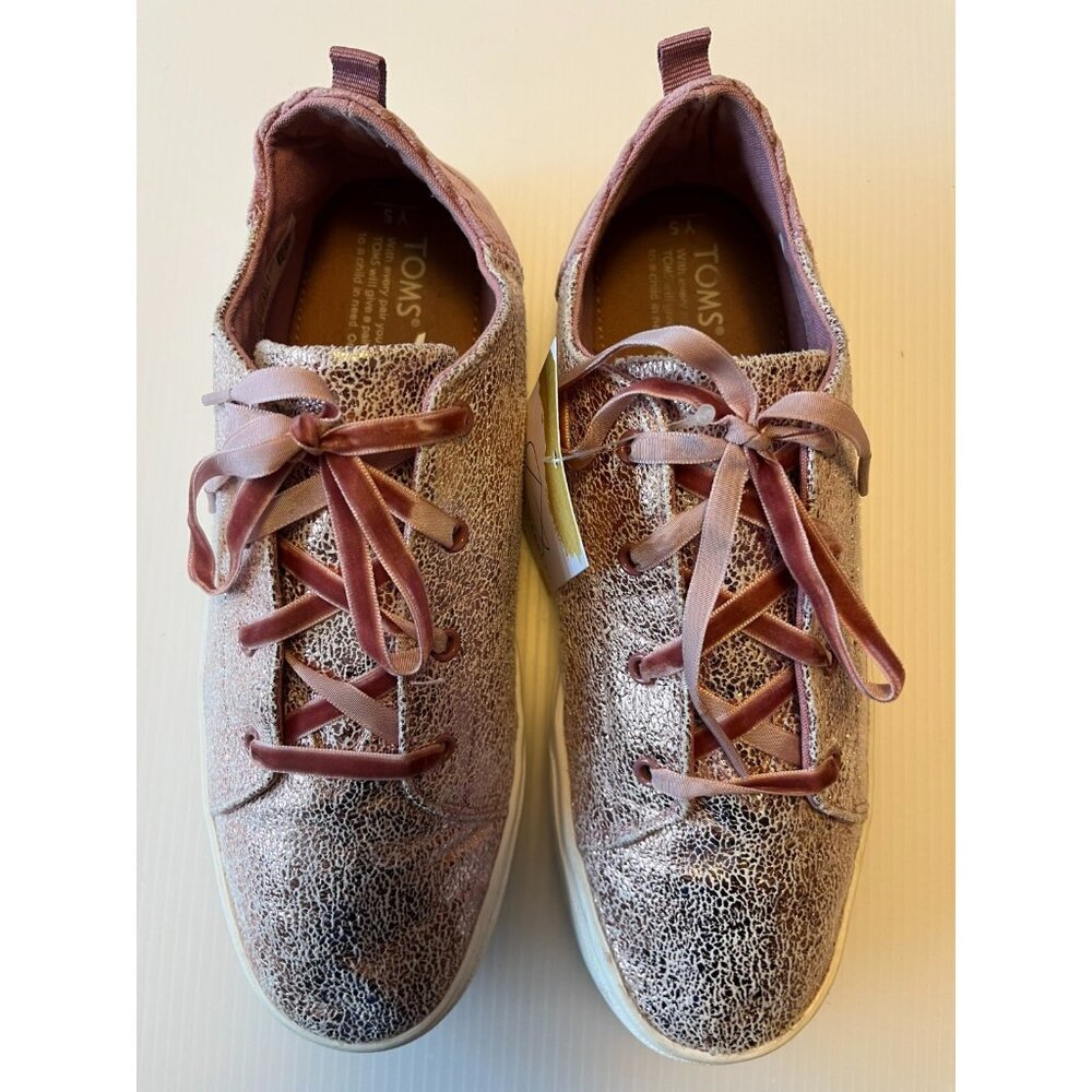 TOMS Shimmering Cracked Pink Flats Sneakers W/ Corduroy Heel, Size 5 (US)